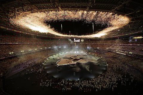 Fireworks ignite during the 2024 Summer Olympics closing ceremony